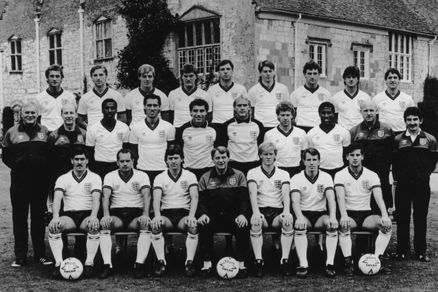 Mark Hateley takes his place in the 1986 England World Cup squad. Front (from left): Kenny Sansom, Ray Wilkins, Bryan Robson, Bobby Robson, Mark Wright, Trevor Steven, Paul Bracewell. Middle: Dr. Vernon Edwards, Fred Street, Viv Anderson, Mark Hateley, Peter Shilton, Gary Bailey, Tony Woodcock, John Barnes, Don Howe, Norman Medhurst. Back: Trevor Francis, Gary Stevens, Kerry Dixon, Glenn Hoddle, Alvin Martin, Chris Waddle, Dave Watson, Terry Fenwick, Gary Lineker. Picture: Hulton Archive/Getty Images