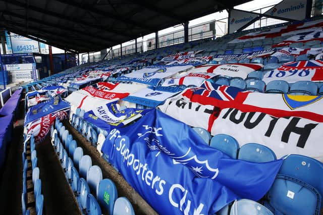 Upgrades are planned to the Milton End of Fratton Park which will see facilities for fans improved. Pictured: the stand during the League One playoff semi-final first leg 
 between Portsmouth vs Oxford United in July. Photo: PinPep Media / Joe Pepler