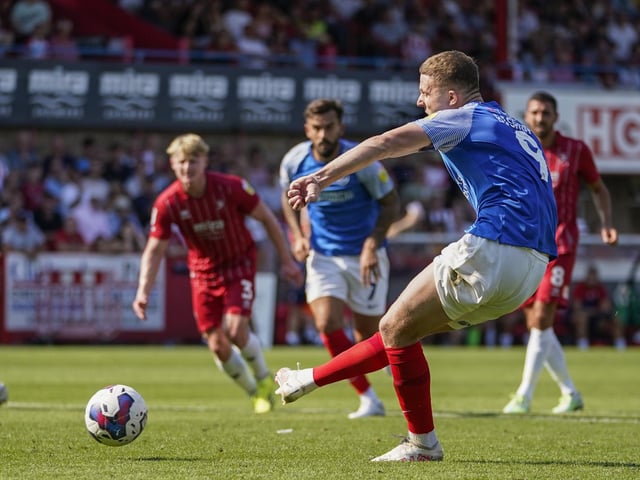 The Pompey goal hero sent Luke Southwood the wrong way as he grabbed his fourth of the season.