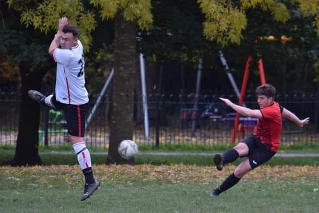 Action from Horndean (red/black) v AFC Stubbington