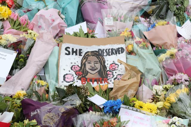Floral tributes left at the bandstand in Clapham Common, London, for murdered Sarah Everard. Picture date: Tuesday March 16, 2021. Picture: Jonathan Brady/PA Wire