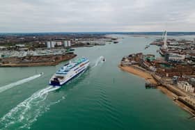Santoña was escorted into Portsmouth by two Hovertravel hovercrafts. Picture: Brittany Ferries