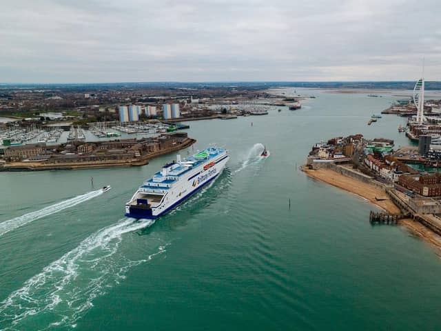 Santoña was escorted into Portsmouth by two Hovertravel hovercrafts. Picture: Brittany Ferries