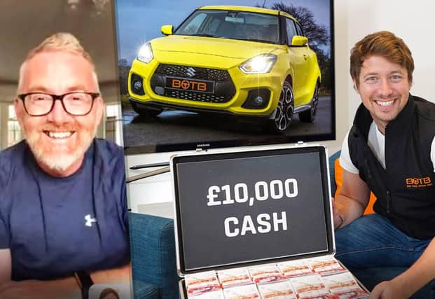 Havant driving instructor John Jeffery, left, won a Suzuki Swift Sport worth £18,500 plus £10,000 cash from a BOTB competition, presented by Christian Williams, right