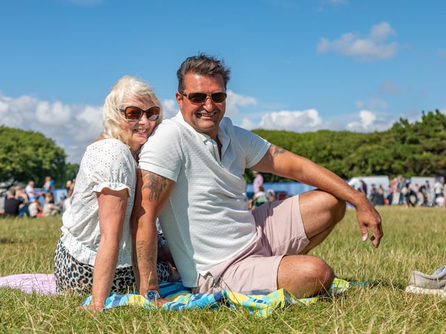 Lynn Davis and Steve Adams enjoying the show at the Bandstand. Picture: Mike Cooter (210724)