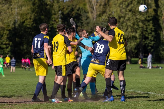 Fratton Trades Reserves (yellow) v Pelham Arms. Picture by Alex Shute