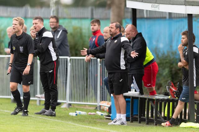 Horndean boss Michael Birmingham pictured during Saturday's win against Poppies. Picture: Keith Woodland
