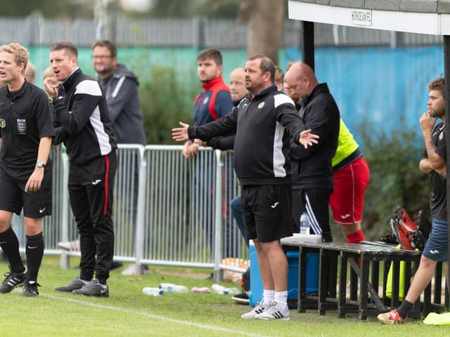 Horndean boss Michael Birmingham pictured during Saturday's win against Poppies. Picture: Keith Woodland