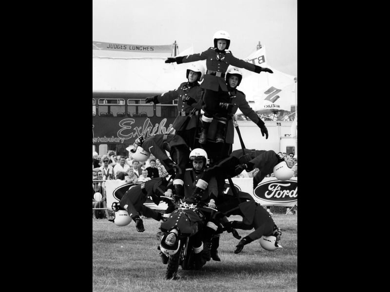 Motorcycle display team thrilling the Southsea Show crowds in August 1994. The News PP4112