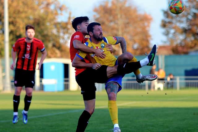 Gosport striker Dan Wooden in action against Bracknell. Picture by Tom Phillips