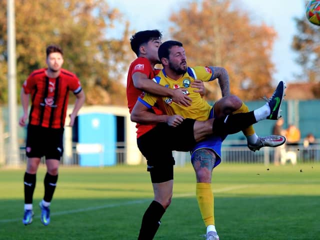 Gosport striker Dan Wooden in action against Bracknell. Picture by Tom Phillips