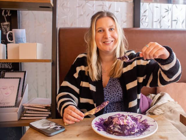 I tried North End’s purple pancakes for Pancake Day at Justasia - and it did not disappoint. 
Pictured: Hollie Busby at Justasia
Picture Habibur Rahman