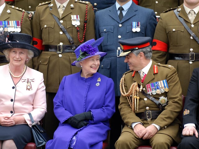 Queen Elizabeth II during a visit to the Royal Military Police Museum at the Defence College of Policing and Guarding at Southwick House in June 2007