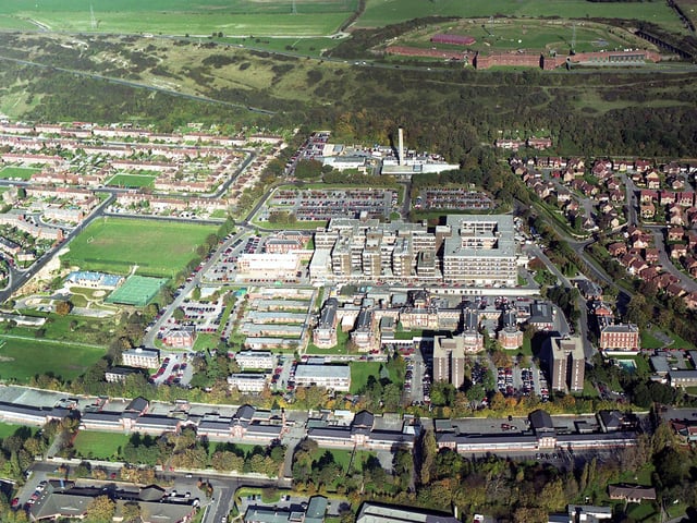 An aerial view of Queen Alexandra Hospital in 1998