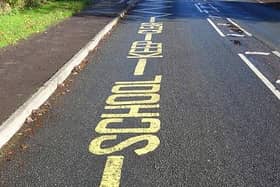 Photo showing a yellow warning sign with zig-zags saying School Keep Clear. Getty Images