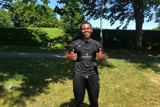 Southsea's Jordan Ngalo, pictured training during lockdown, has booked a play-off final appearance with Weymouth