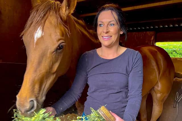Fiona Litchfield (37) from Southsea, is one of the 12 female non-professional jockey's who will be riding her first professional horse race in the upcoming Magnolia Cup at the Qatar Goodwood Festival in July 2022.
Picture: Copy picture of Fiona Litchfield with horse Blueberry.