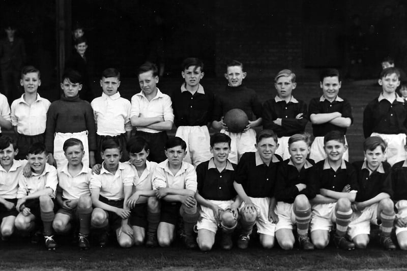 Church Street and Stamshaw Schoolsin 1950. Schools team also did the double in 1950. 
Church Street (in white shirts) ans Stamshaw preparing to play a cup match at Fratton Park.