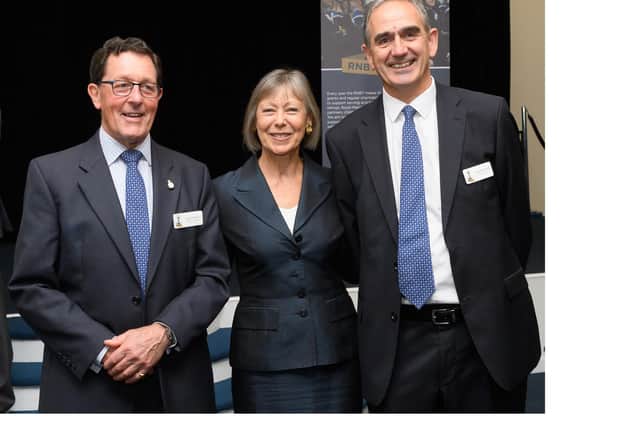 Actress Jenny Agutter, centre, pictured with Commander Rob Bosshardt, chief executive of the RNBT, right, and charity chairman Captain Nick Fletcher, left.