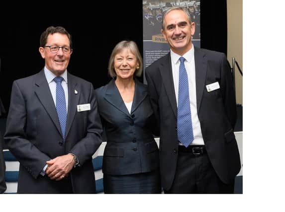 Actress Jenny Agutter, centre, pictured with Commander Rob Bosshardt, chief executive of the RNBT, right, and charity chairman Captain Nick Fletcher, left.