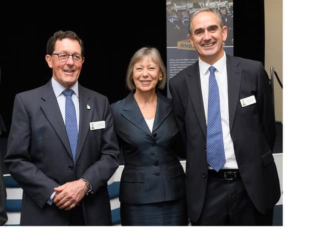 Actress Jenny Agutter, centre, pictured with Commander Rob Bosshardt, chief executive of the RNBT, right, and charity chairman Captain Nick Fletcher, left.