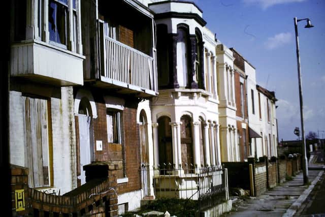 A derelict row of houses in Sydenham Terrace, Fratton. Picture: Mick Cooper collection.