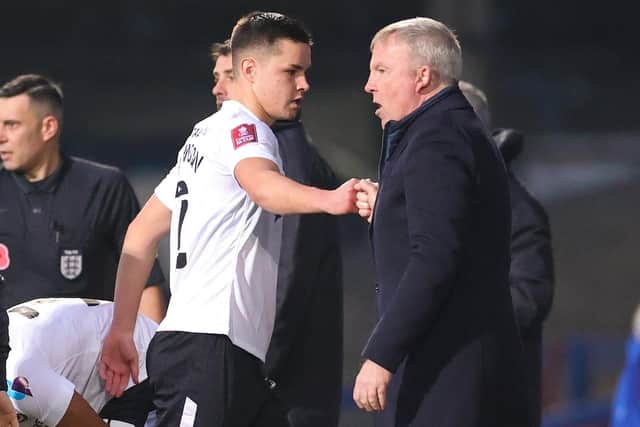 Callum Johnson came off injured in Pompey's FA Cup win at Ipswich. Picture: Nigel Keene