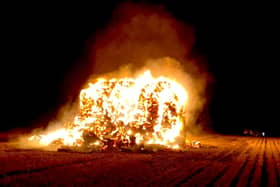 The hay bales on fire in Portchester Lane, Southwick. Picture: Fareham Fire Station