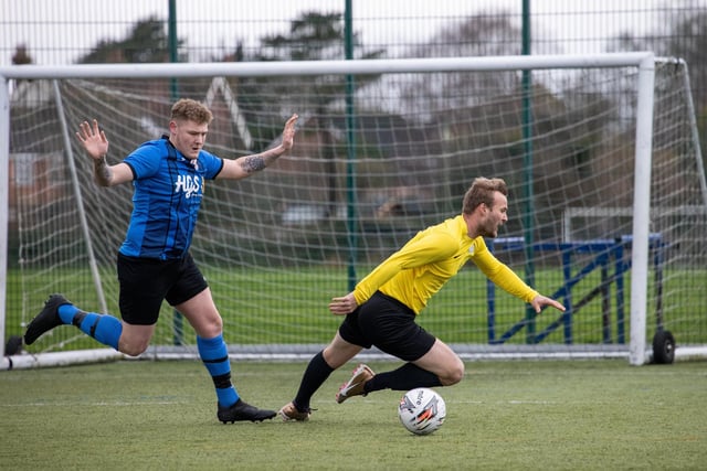 Burrfields (yellow) v Horndean United. Picture by Alex Shute