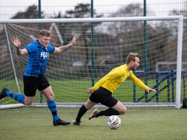 Burrfields (yellow) v Horndean United. Picture by Alex Shute