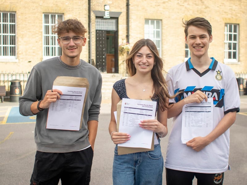 A-level results 2024 at Portsmouth Grammar school, Portsmouth on Thursday, August 15, 2024Pictured: Jake Bailey A*A,B, Sienna Caven A*,B,B and MacKenzie Gilmore A*, A, APicture: Habibur Rahman