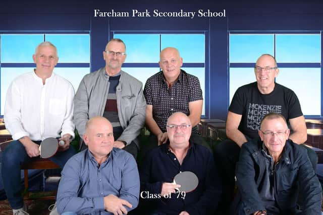 Rob Clarke has recreated a photo from the 1970's that was taken at Fareham Park School.
Pictured: Left to right top: Liam Newton, Rob Clarke, Nicky Pellatt, Paul Smith
Left to right Bottom: David Bernice, Chris Hyde and Gareth Satherley.