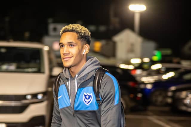Haji Mnoga marked his 11th Pompey first-team outing with a maiden goal in Tuesday night's 3-0 at Cheltenham. Picture: Nigel Keene/ProSportsImages