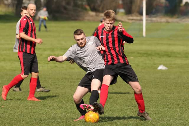 Milton Park Rangers (grey) v Horndean United Reserves. Picture by Kevin Shipp