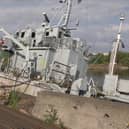 HMS Bronington submerged at Birkenhead Docks. Pic Bronington Trust