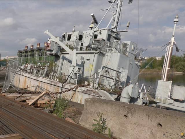 HMS Bronington submerged at Birkenhead Docks. Pic Bronington Trust