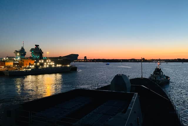 HMS Defender leaving Portsmouth yesterday, after more than five months in the city. Picture: Royal Navy