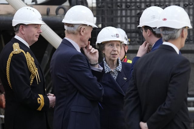 The Princess Royal (3rd right) during a visit to see the HMS Victory Conservation Project at the National Museum of the Royal Navy in Portsmouth Historic Dockyard.