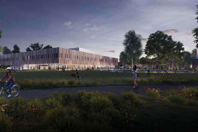 Construction of The Ravelin Sports Centre being built at Ravelin Park, Portsmouth.    Rendered image of the new Ravelin Sports Centre . credit FaulknerBrowns