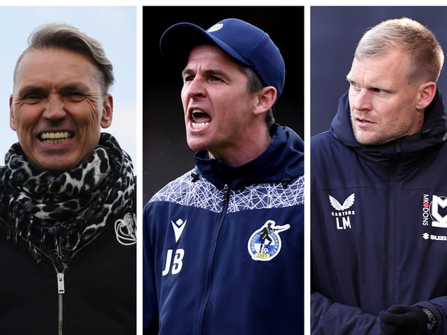 From left: Dale Vince, Joey Barton and Liam Manning