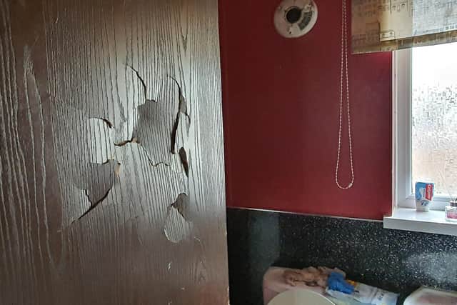Gosport Borough Council won a closure order at a 'drugs haunt' at 22 Parklands Close, Gosport. Damaged bathroom door in the house.