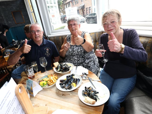 Re-opening of Eldon Arms with new owners and menu aiming to keep costs low for the punters and diners. With food supplied from O'solemio in Port SolentPictured is are (L-R) Richie Farman, Lynda Jeffery and Jenny Martin.Pictured is action from the event.Sunday 9th July 2023.Picture: Sam Stephenson.