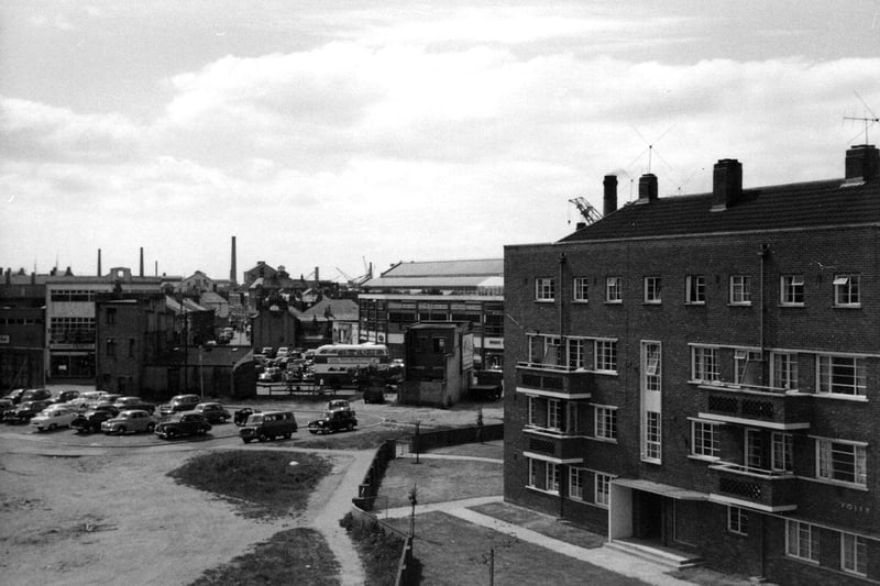 A shot from a balcony at Cornwallis House looking towards what is now the roundabout in Market Way, Portsmouth