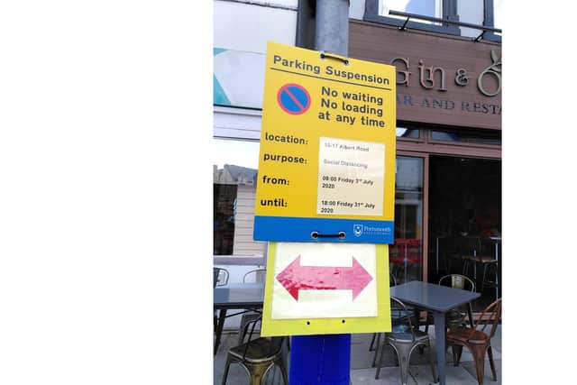 The council has been using road space to improve social distancing on pavements outside pubs and restaurants. Pictured: Changes to Albert Road