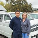 John and Emma Ward in front of their fleet of converted campervans at Sugoi Campers in Fareham. Pictured: John Ward, Emma Ward. Picture: Mike Cooter (130521)
