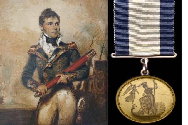 The medal pictured alongside a painting of Captain Sir William Hoste, an extremely important naval figure and protégé and friend of Nelson.