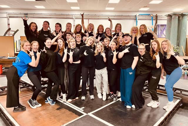 The cast in rehearsal, getting ready to rock. Picture: Andrew Wright