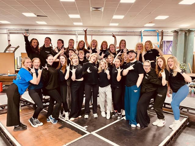The cast in rehearsal, getting ready to rock. Picture: Andrew Wright