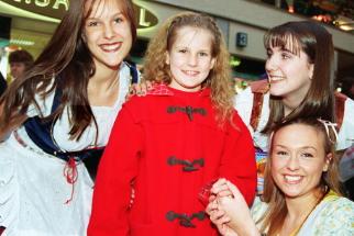 Panto performers visited the Frenchgate Shopping Centre ahead of their show Dick Whittington. December 1997.