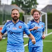 Brett Pitman, left, has now scored 14 league and cup goals for AFC  Portchester this season. Picture by Daniel Haswell.